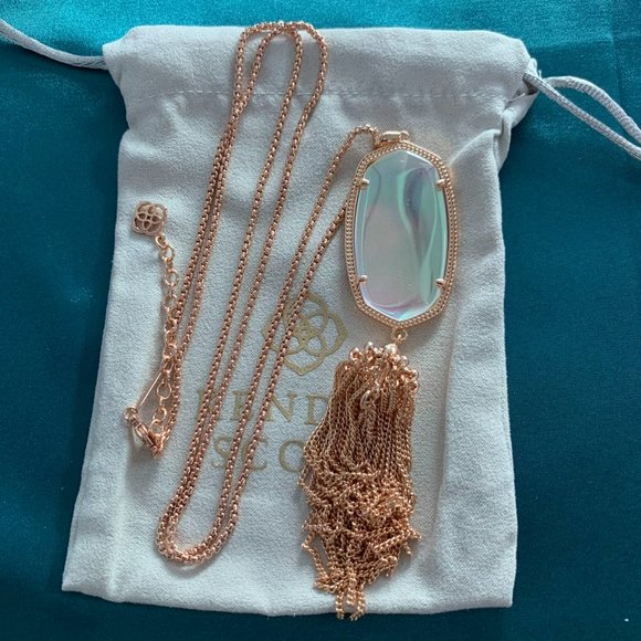 Kendra Scott Rayne Rose Gold Long Pendant Necklace Dichroic Glass - Picture 6 of 15